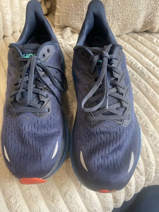 Hoka Men's Navy Running Shoes with Teal Logo and Light Blue Midsole Size 10.5 - Picture 9 of 10